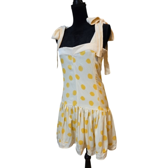 Agua Bendita Joaquina Silky Linen Cream / Yellow Polka Dot Mini Dress - Picture 2 of 12